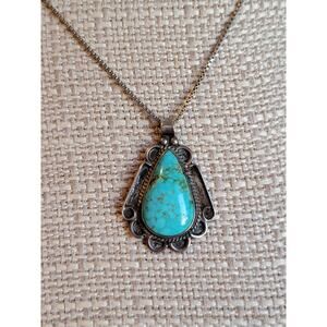 Vintage Navajo Turquoise and Sterling Silver Pendant Necklace